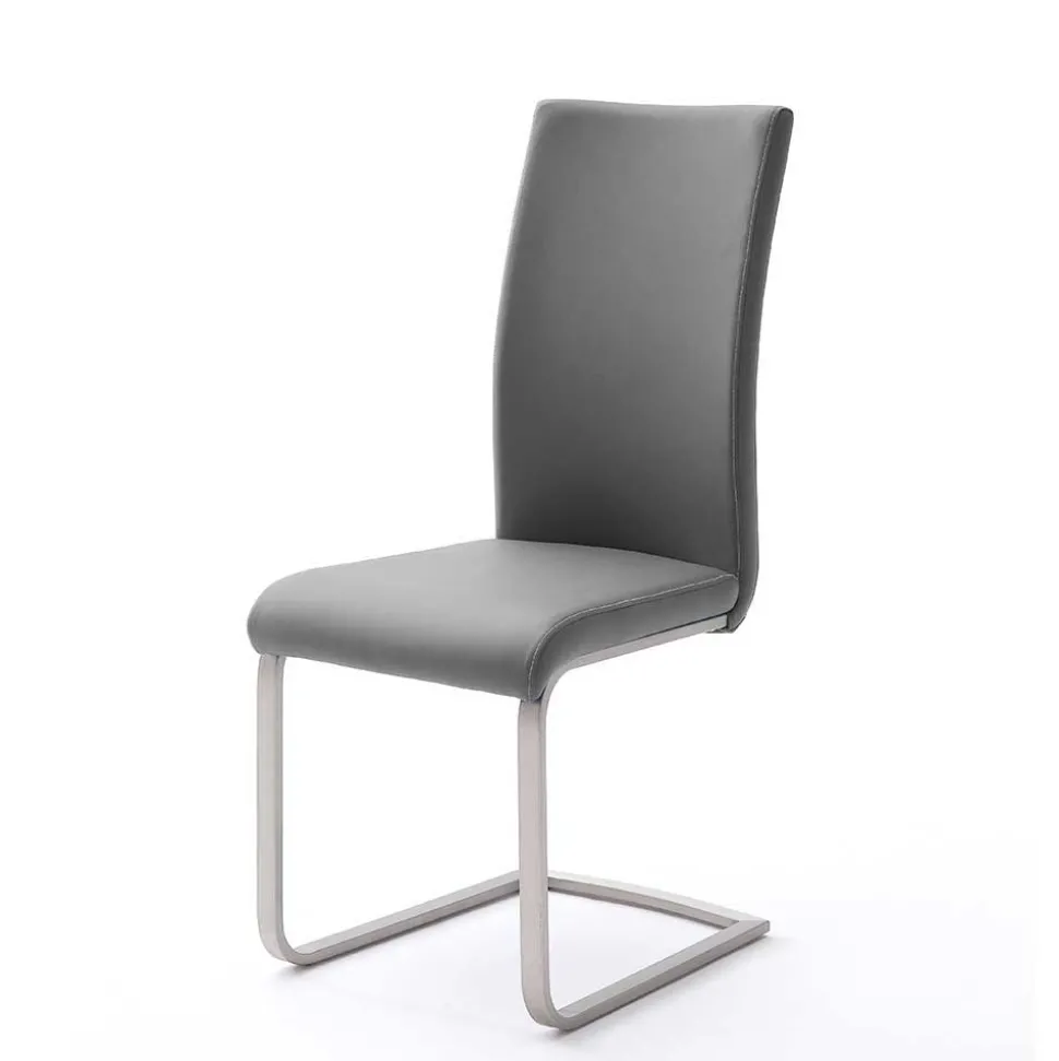 Freischwinger in Kunstleder Grau Ramia mit Edelstahl (4er Set)