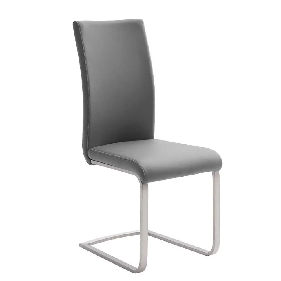 Freischwinger in Kunstleder Grau Ramia mit Edelstahl (4er Set)