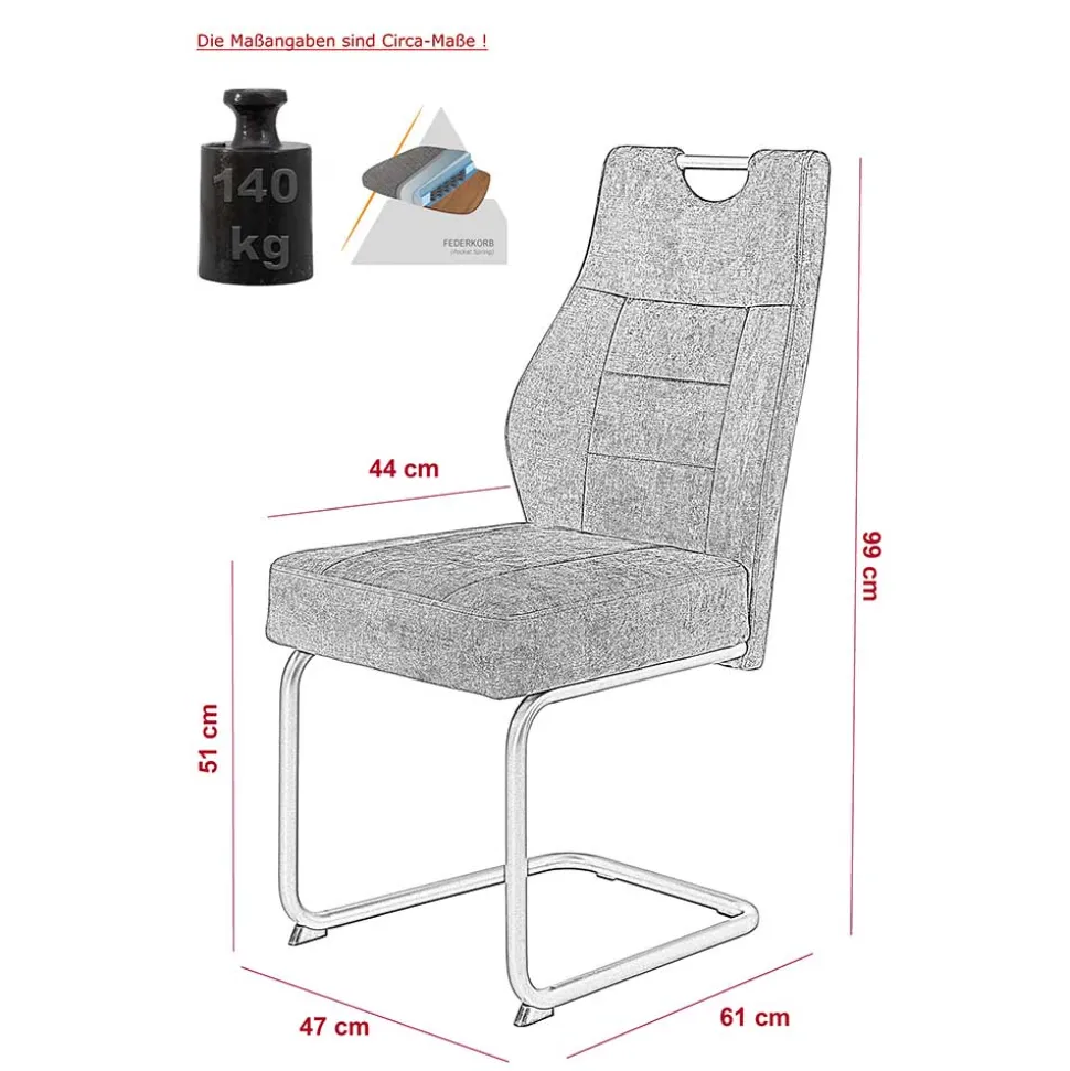 Freischwinger Stuhl in Silbergrau - Riakust (2er Set)