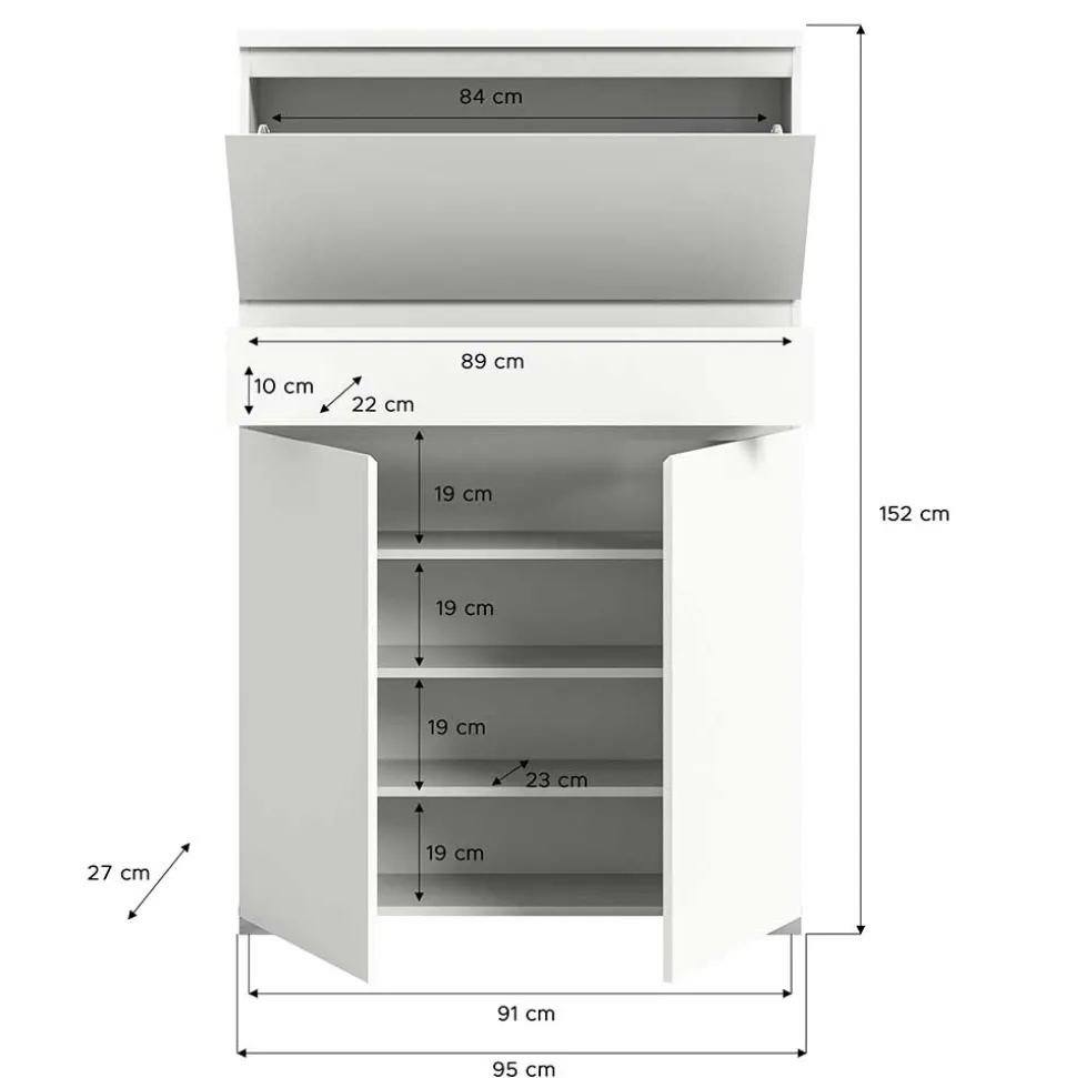Funktioneller Schuhschrank mit zwei Türen & Klappe - Suad