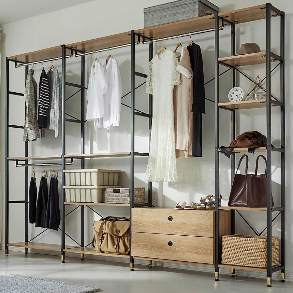 Garderobe Regal mit 7 Fächern & 4 Stangen - Alis