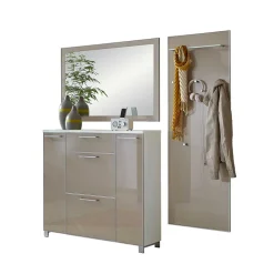 Garderobenkombination Srocca in Taupe Glas beschichtet (dreiteilig)