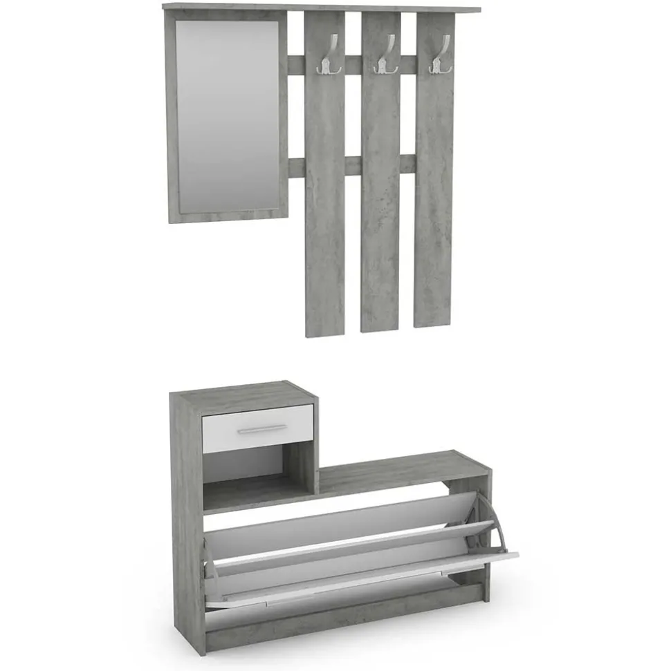 Garderobenmöbel in Weiß & Betonoptik - Zessma (zweiteilig)