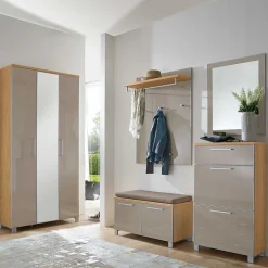 Garderobenmöbel Set Diecca in Taupe Glas beschichtet (fünfteilig)