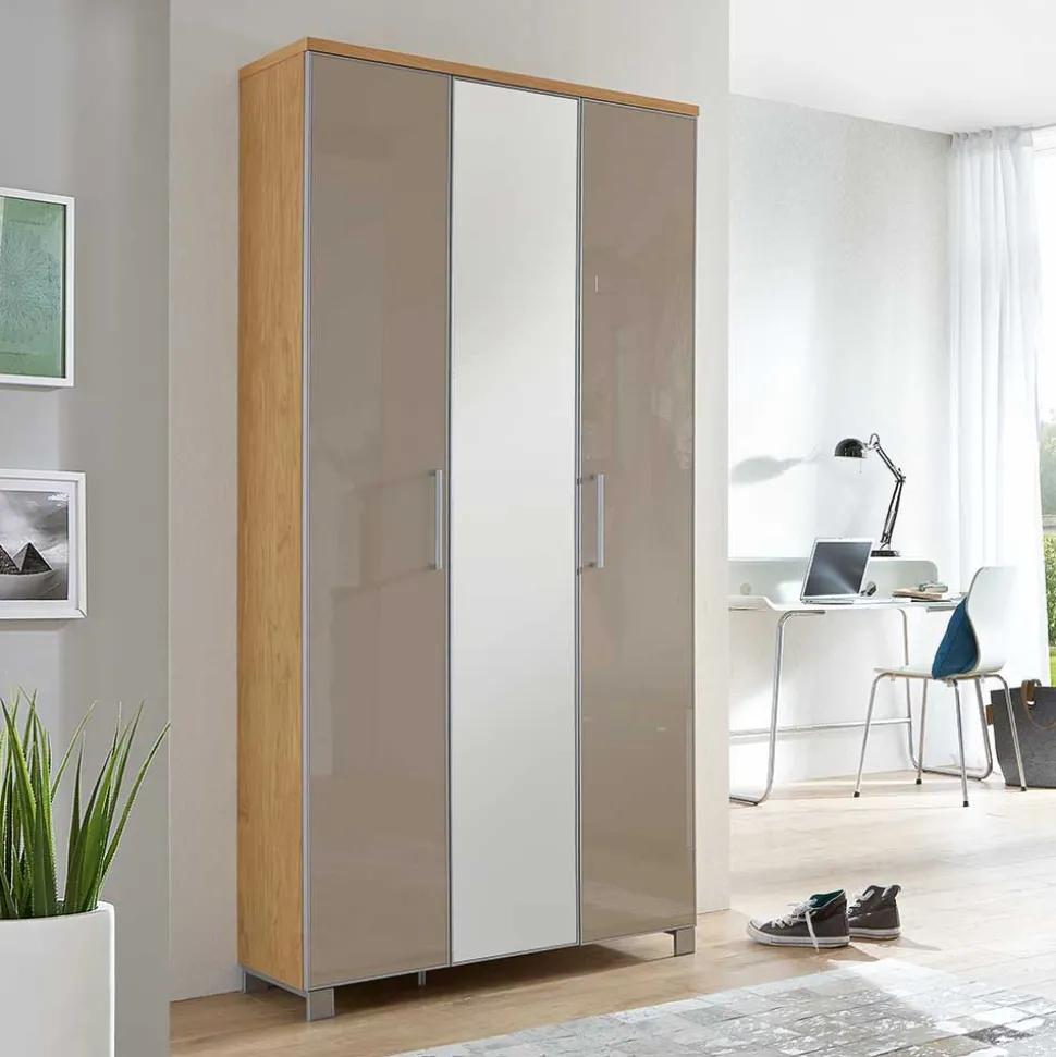 Garderobenmöbel Set Diecca in Taupe Glas beschichtet (fünfteilig)