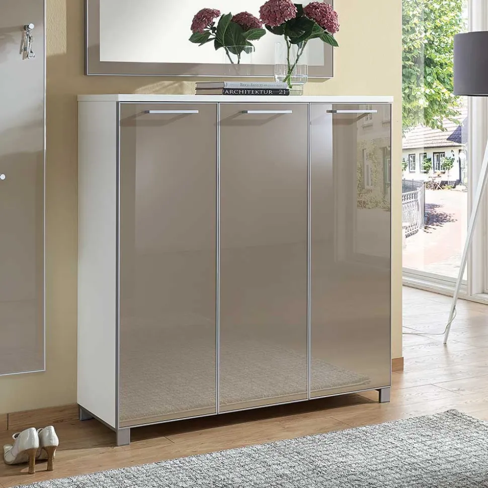 Garderobenmöbel Set Srocca in Taupe Glas beschichtet (dreiteilig)