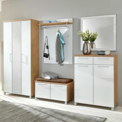 Garderobenmöbel Set Wynoca in Weiß Glas beschichtet (fünfteilig)