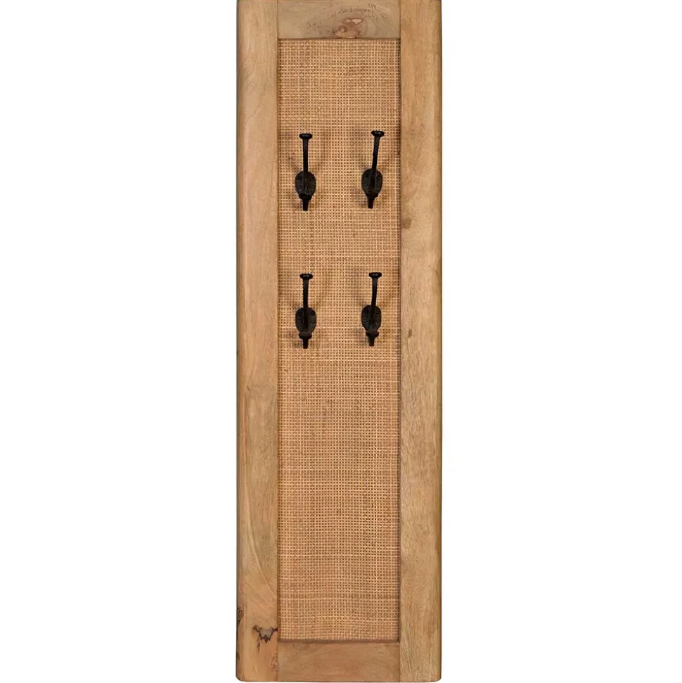 Garderobenpaneel aus Holz & Rattan Geflecht - Lazianus