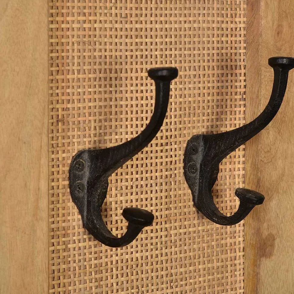 Garderobenpaneel aus Holz & Rattan Geflecht - Lazianus