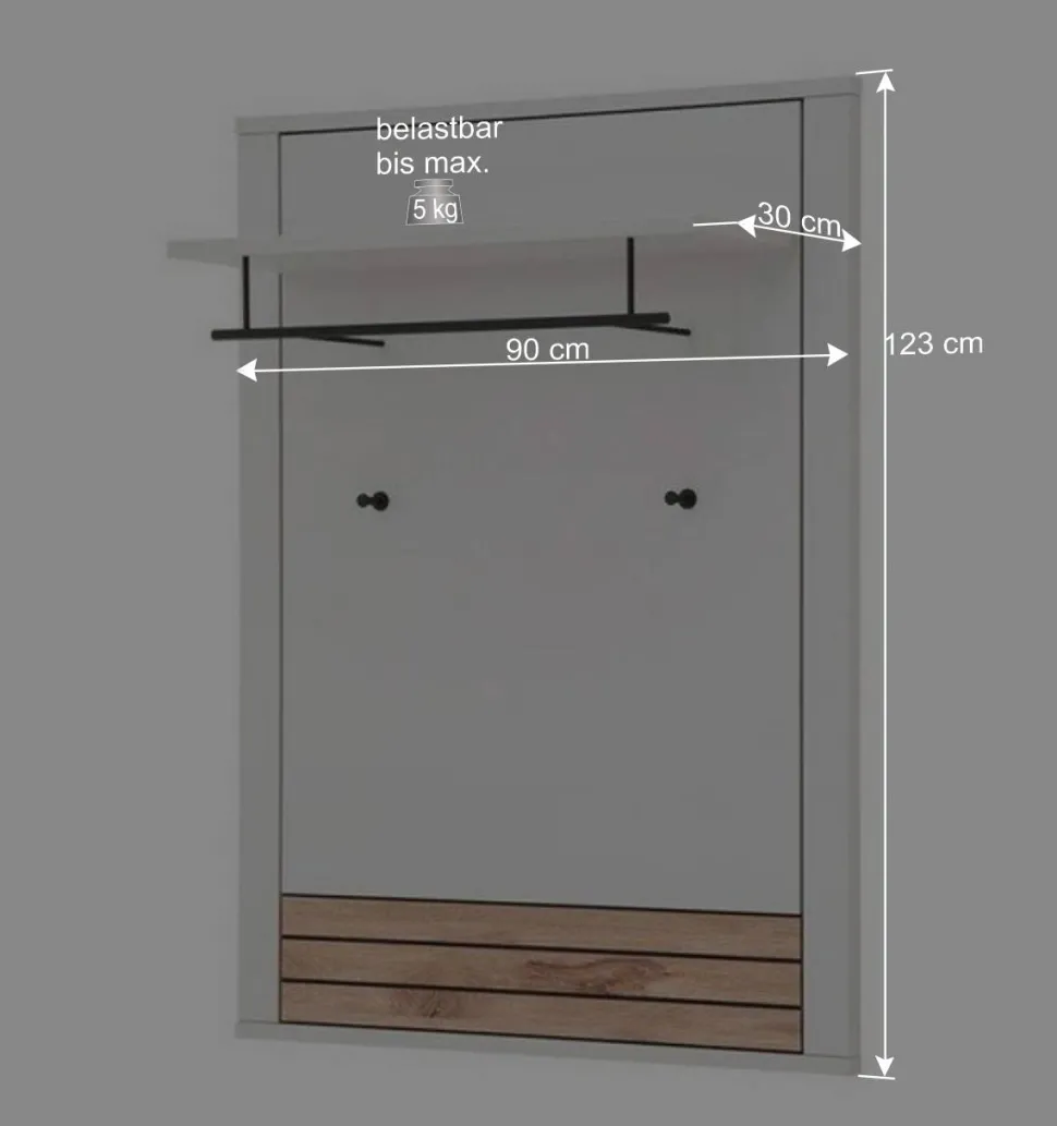 Garderobenpaneel in Lichtgrau mit Wildeiche - Ballina
