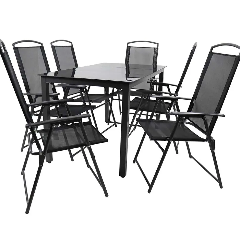 Garten Essgruppe in Schwarz - Kameron (siebenteilig)