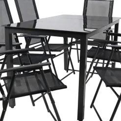 Garten Essgruppe in Schwarz - Kameron (siebenteilig)