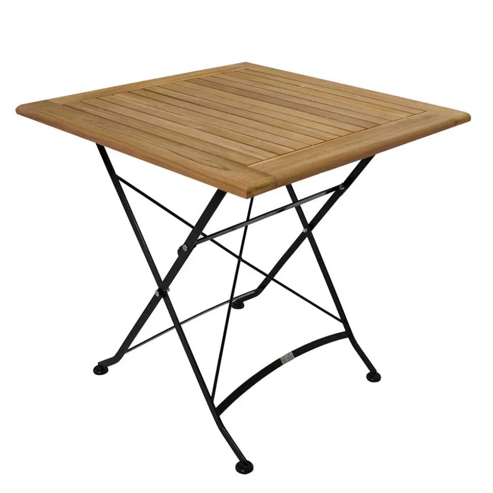 Garten Teak Klapptisch Amyos mit Stahl Gestell Schwarz