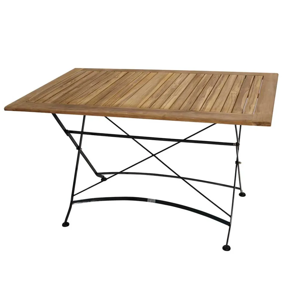 Garten Teak Klapptisch Amyos mit Stahl Gestell Schwarz