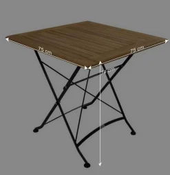 Garten Teak Klapptisch Amyos mit Stahl Gestell Schwarz