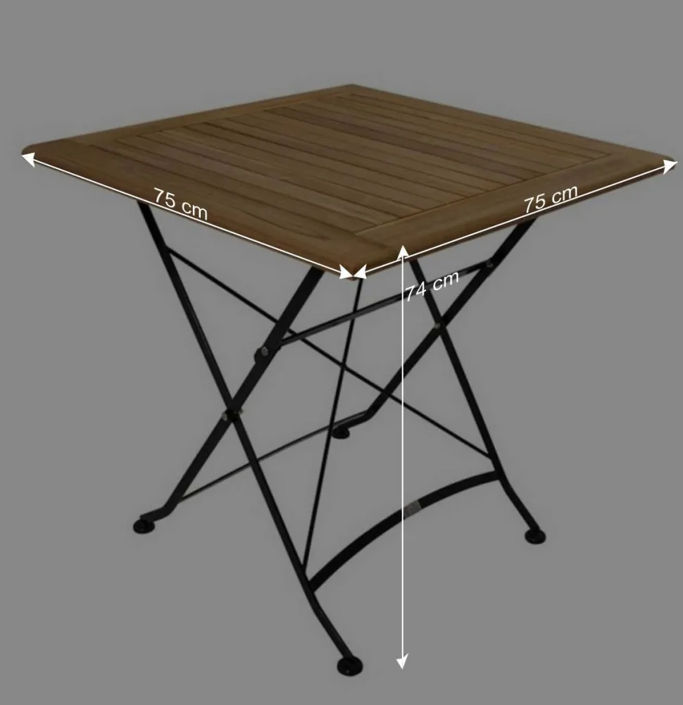 Garten Teak Klapptisch Amyos mit Stahl Gestell Schwarz