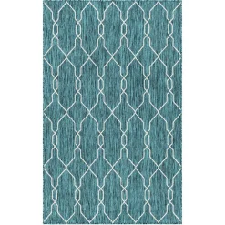 Garten Teppich in Petrol Blau & Creme - Trojar