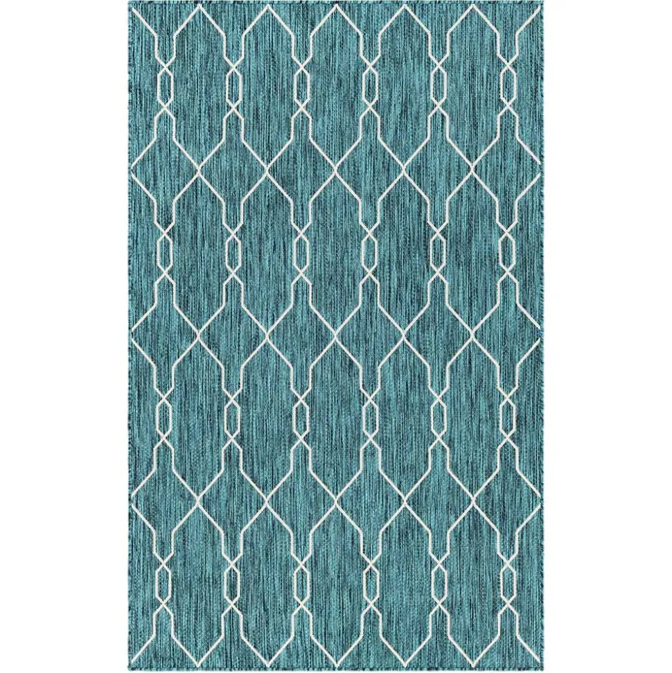 Garten Teppich in Petrol Blau & Creme - Trojar