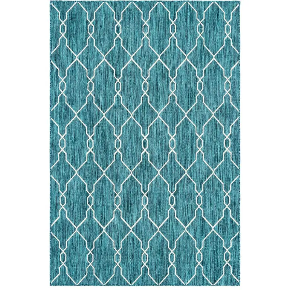 Garten Teppich in Petrol Blau & Creme - Trojar