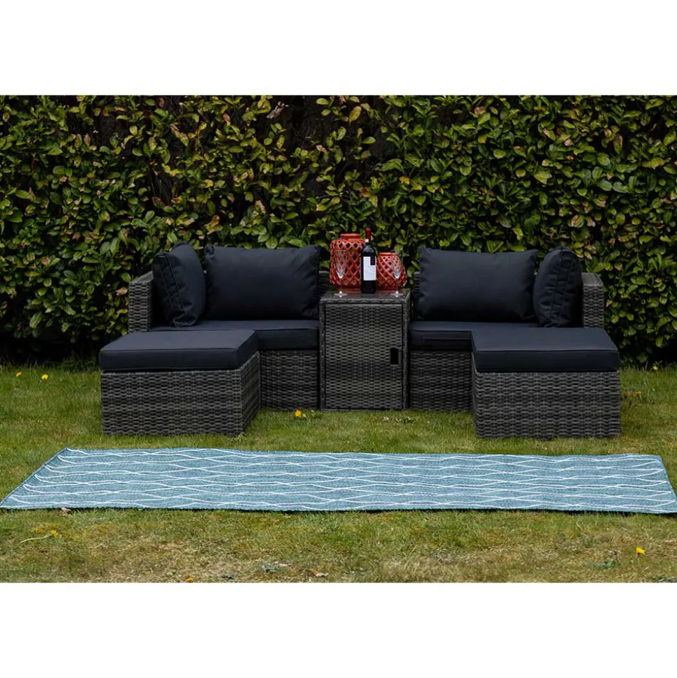 Garten Teppich in Petrol Blau & Creme - Trojar