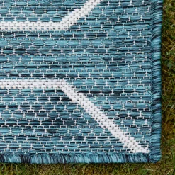 Garten Teppich in Petrol Blau & Creme - Trojar