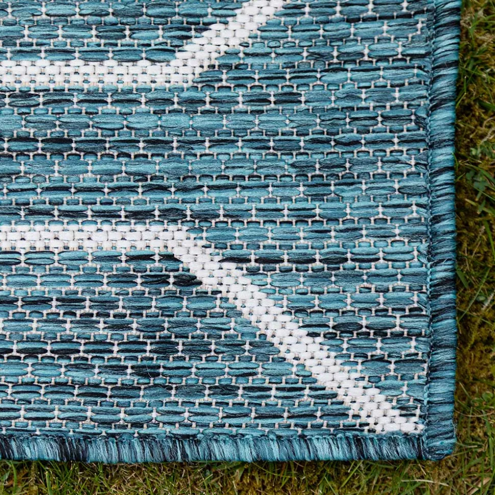 Garten Teppich in Petrol Blau & Creme - Trojar