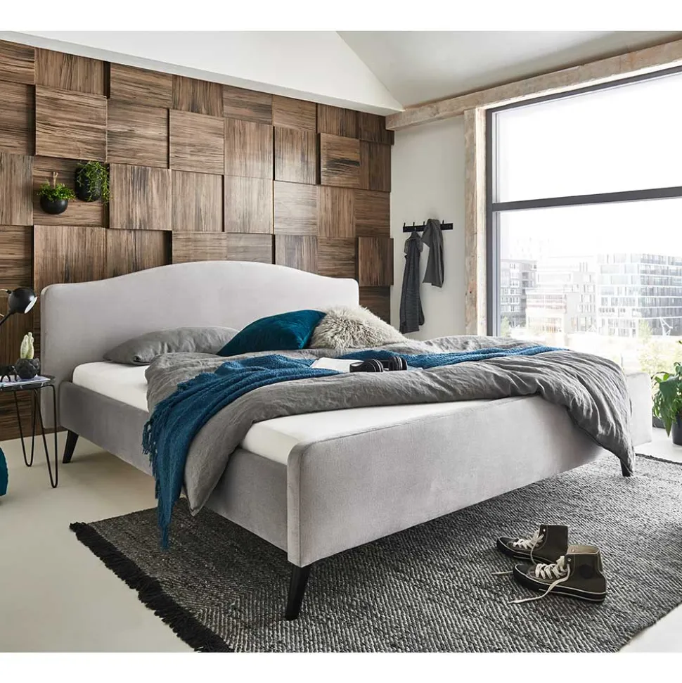 Gemütliches Velours Bett in Hellgrau - Colinax