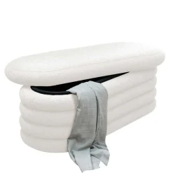 Gepolsterte Truhenbank aus Boucle in Weiß - Duben