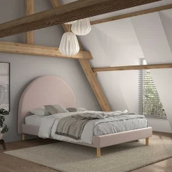 Gepolstertes Bett mit Boucle Bezug in Rosa - Skylab