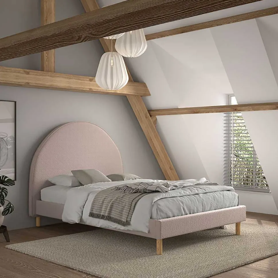 Gepolstertes Bett mit Boucle Bezug in Rosa - Skylab