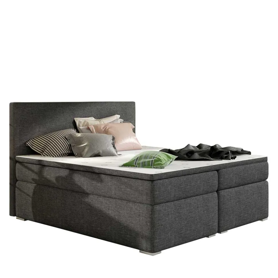 Gepolstertes Bett mit Stoffbezug in Dunkelgrau - Rotrel