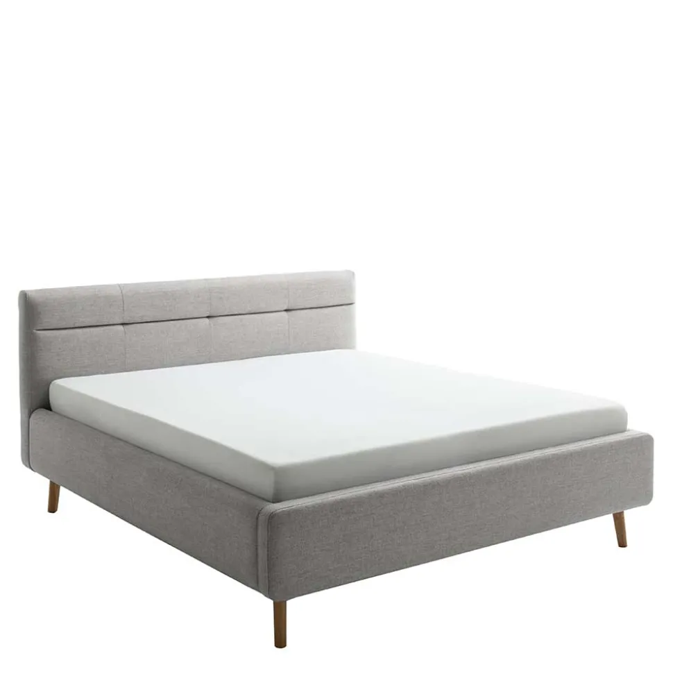 Gepolstertes Stauraumbett in Grau Stoff - Puni