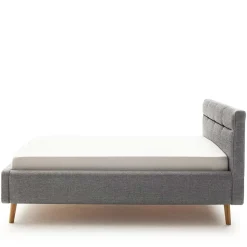 Gepolstertes Stauraumbett in Grau Stoff - Puni