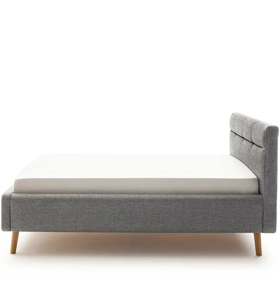 Gepolstertes Stauraumbett in Grau Stoff - Puni