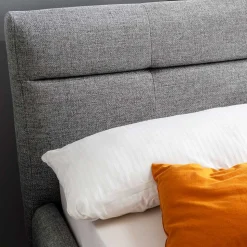 Gepolstertes Stauraumbett in Grau Stoff - Puni