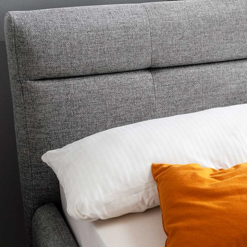 Gepolstertes Stauraumbett in Grau Stoff - Puni