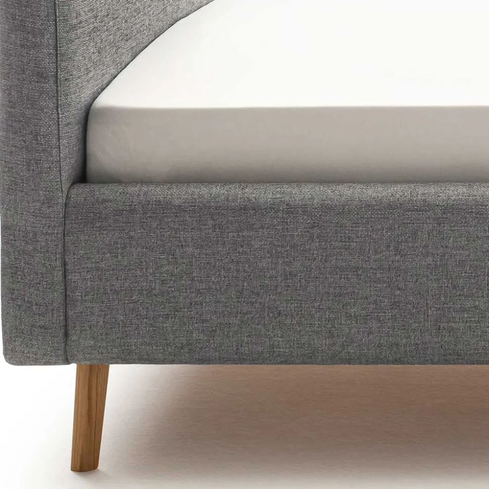 Gepolstertes Stauraumbett in Grau Stoff - Puni