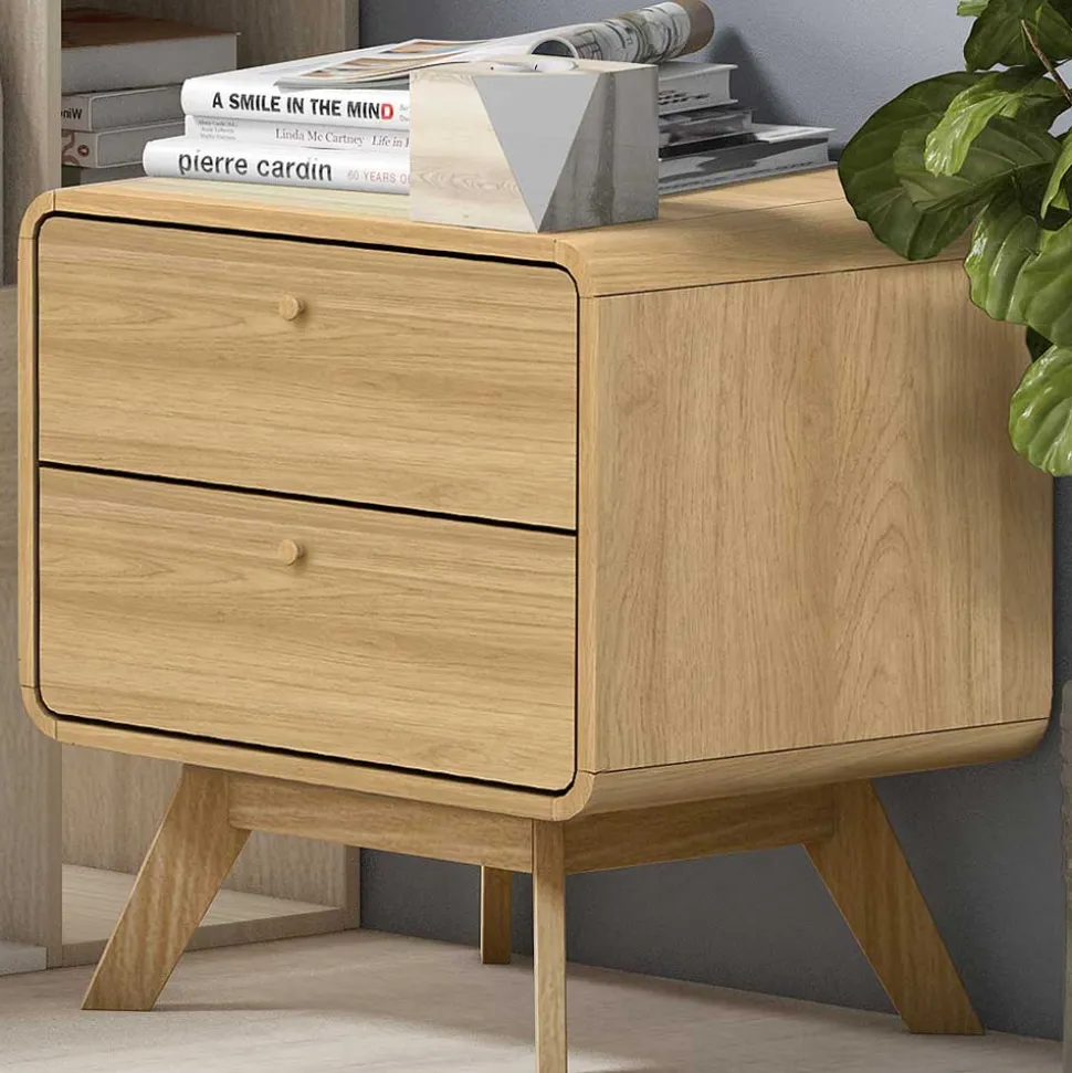 Gerundete Nachtkommode in Eiche Optik - Irons