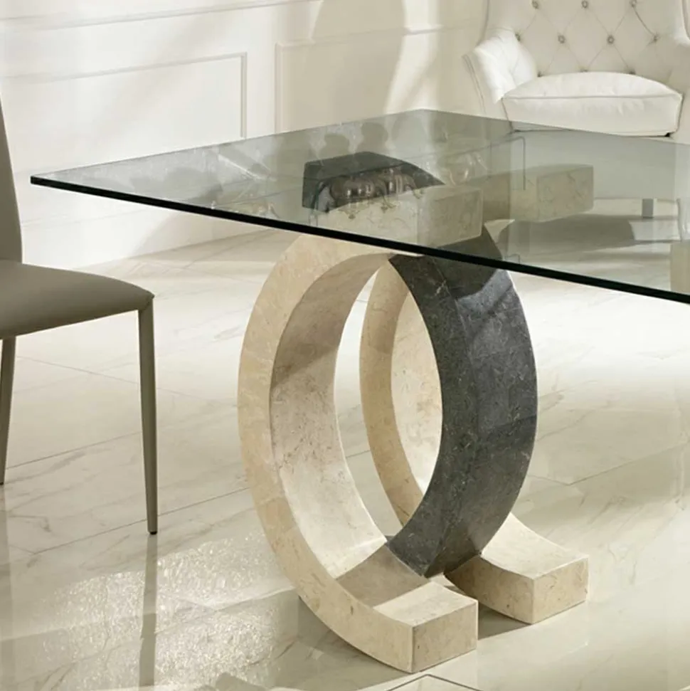 Glas Esstisch Tiber mit Stein