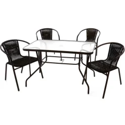 Glas Gartentisch & Tischsessel Set - Sylverta (fünfteilig)