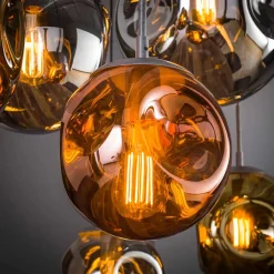 Glas Hängeleuchte in Gold & Altsilber & Kupfer - Donabella