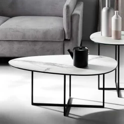 Glas Wohnzimmertisch in Marmor Optik - eiförmig - Lampione