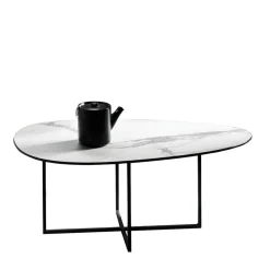 Glas Wohnzimmertisch in Marmor Optik - eiförmig - Lampione