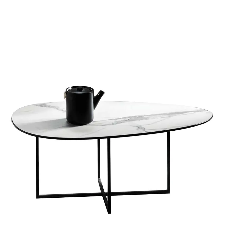 Glas Wohnzimmertisch in Marmor Optik - eiförmig - Lampione