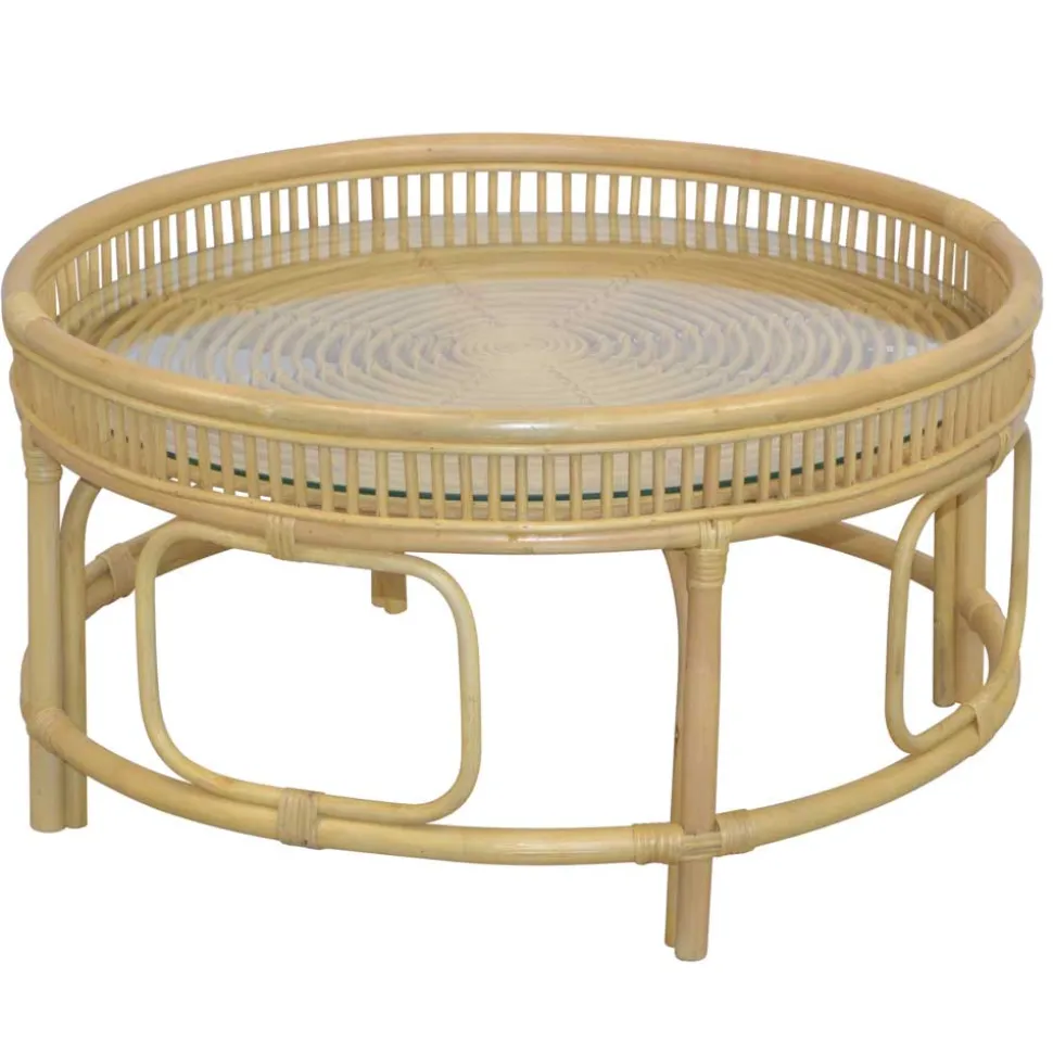 Glas Wohnzimmertisch mit Rattan Gestell - Fidelphia