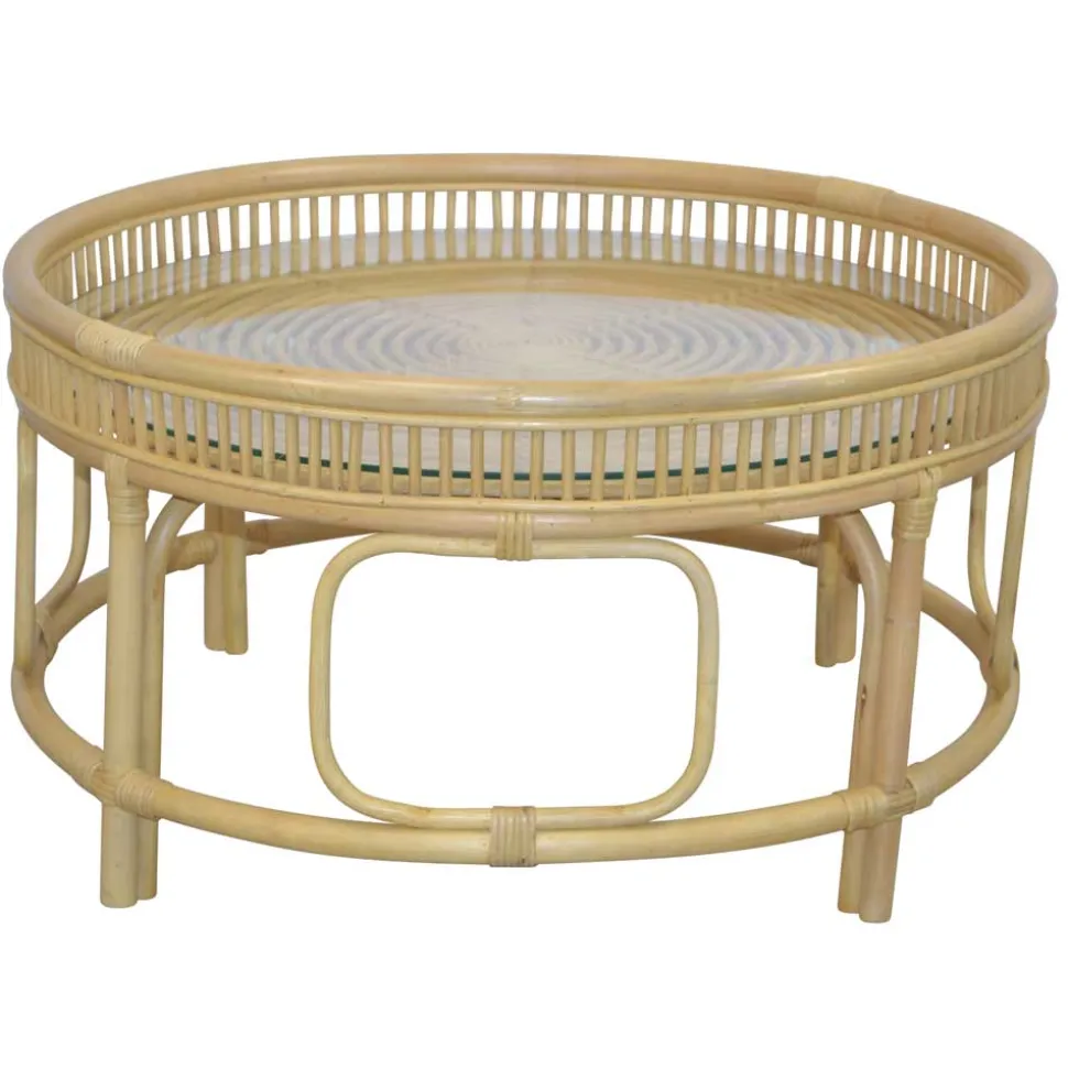 Glas Wohnzimmertisch mit Rattan Gestell - Fidelphia