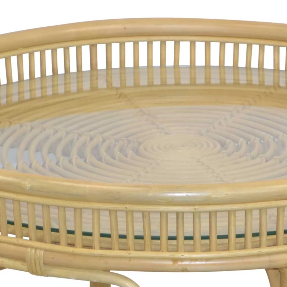 Glas Wohnzimmertisch mit Rattan Gestell - Fidelphia