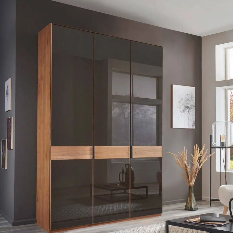 Glasfront-Schlafzimmerschrank in Dunkelbraun - Hung