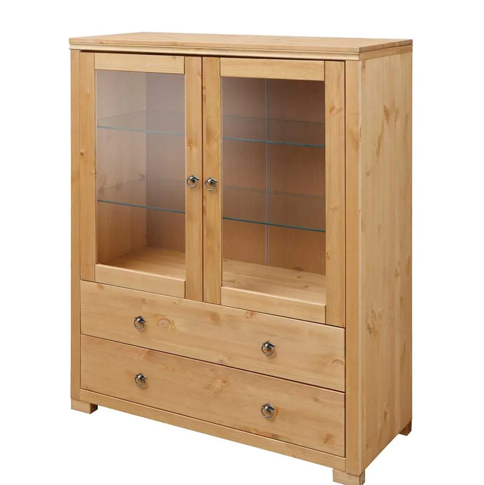 Glastüren Highboard in Natur geölt - Vinidad