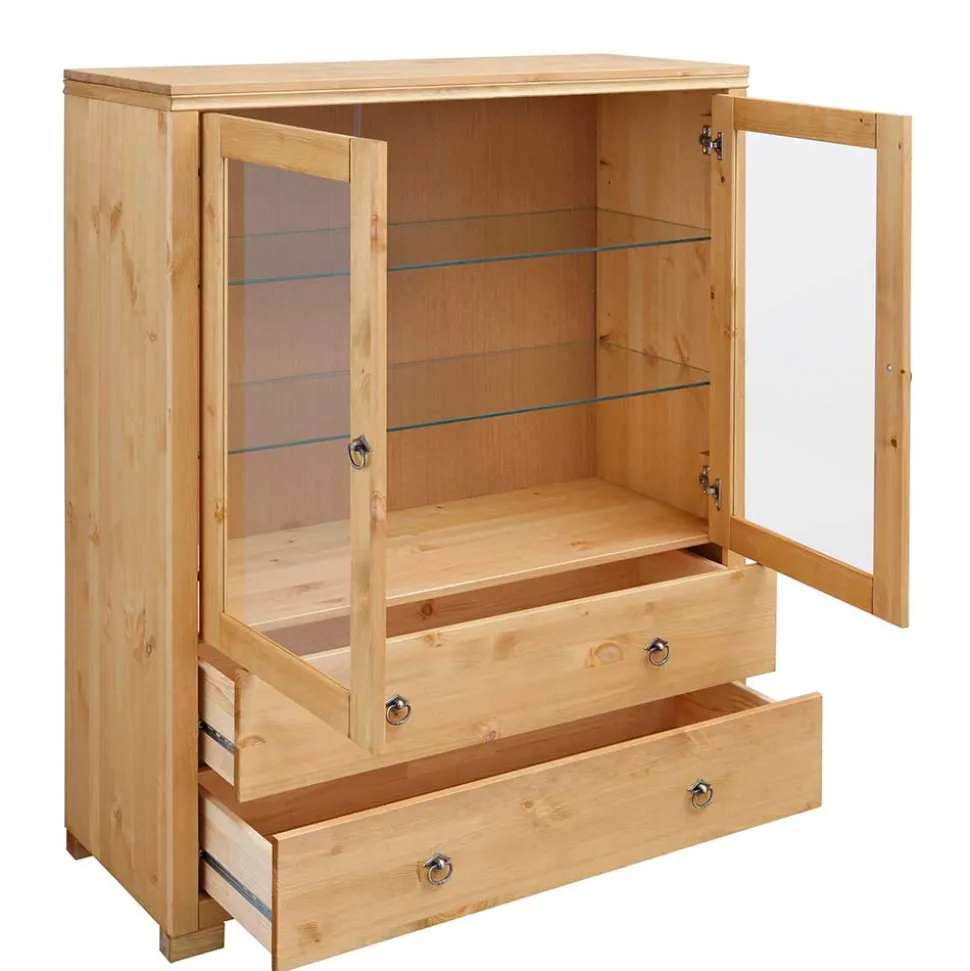 Glastüren Highboard in Natur geölt - Vinidad